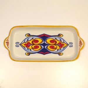 Hand-Painted Blue, Red, & Yellow Italian Ceramic Decorative Accent Tray